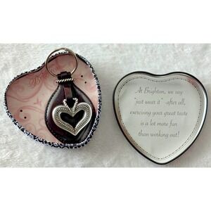 Brighton Barse Silver Heart Black Leather Key Ring Fob in Brighton‎ Heart Tin